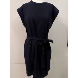 Vince Women's Crewneck Tie Waist Cotton Muscle T-Shirt Dress Navy Size Medium